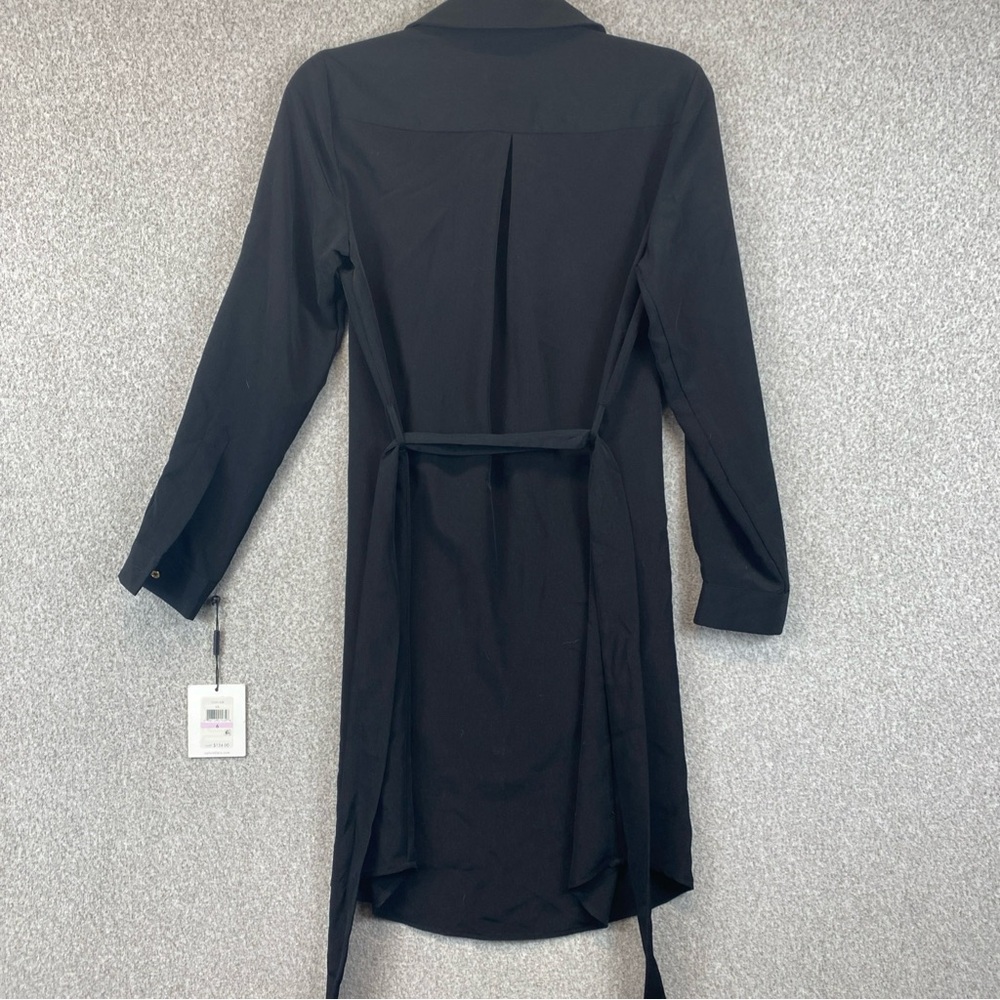 CALVIN KLEIN Women’s Size 6 Black Shirt Dress Roll Tab Sleeve Belted Lace Up - Picture 9 of 10